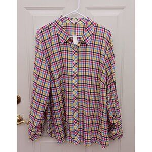 Talbots Lightweight Cotton Plaid Long Sleeve Button Shirt Plus 3X New